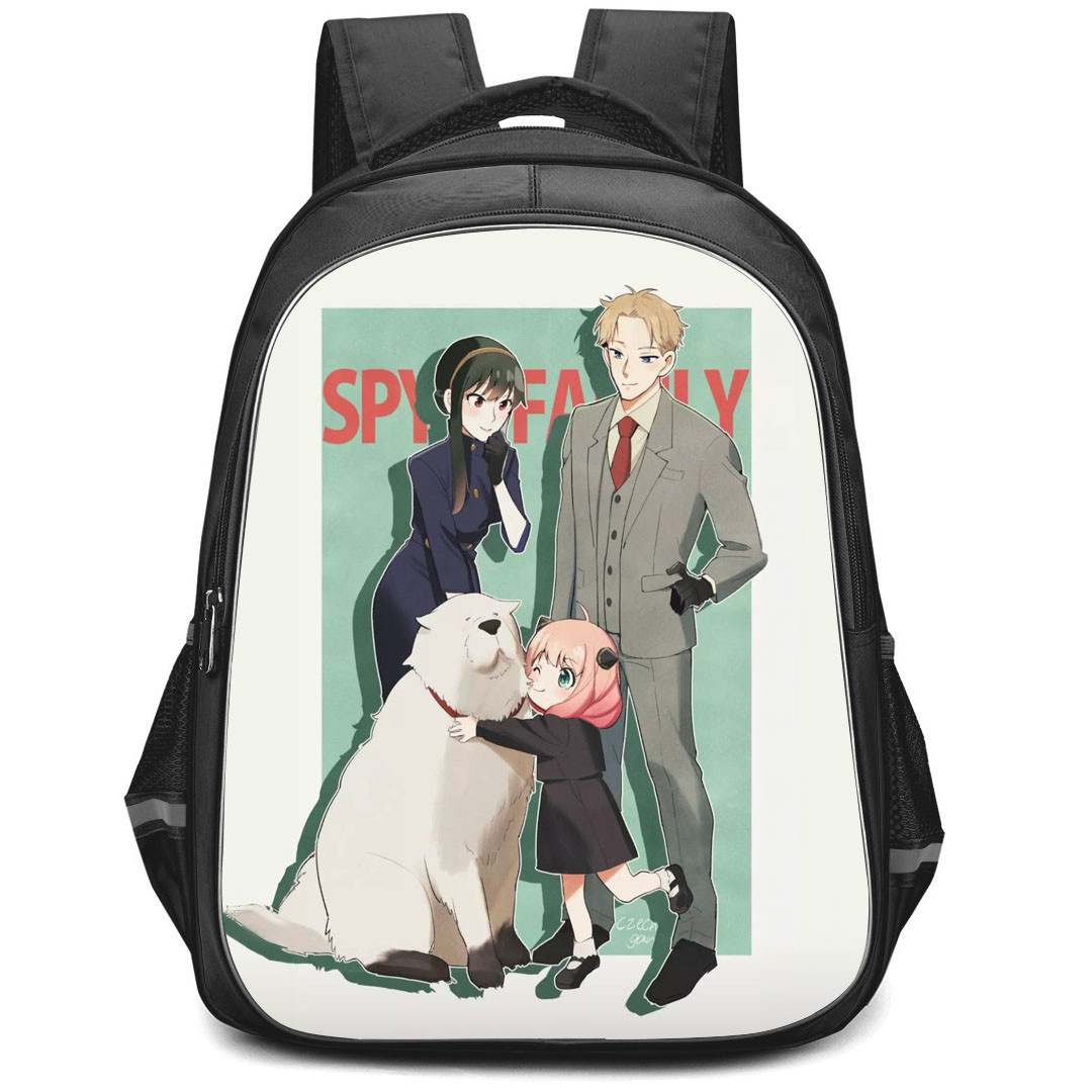 Spy X Family Backpack StudentPack - Spy X Family Loid Yor Anya And Bond Standing On Green Background
