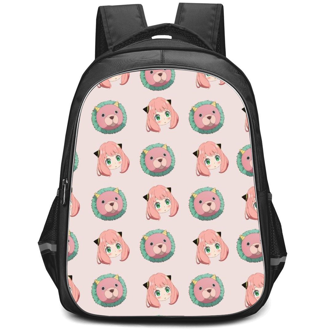 Spy X Family Backpack StudentPack - Spy X Family Yor Forger And Bond Forger Pattern Art Pink Background