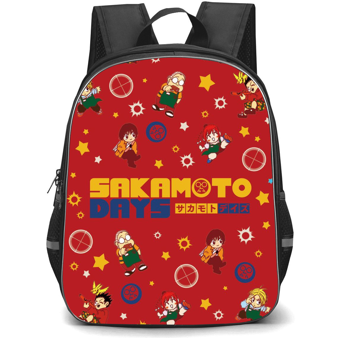 Sakamoto Days Backpack StudentPack - Sakamoto Days Pattern Art On Red Background
