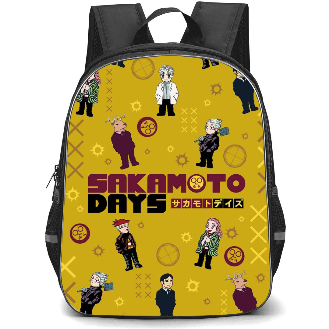 Sakamoto Days Backpack StudentPack - Sakamoto Days Pattern Art On Yellow Background