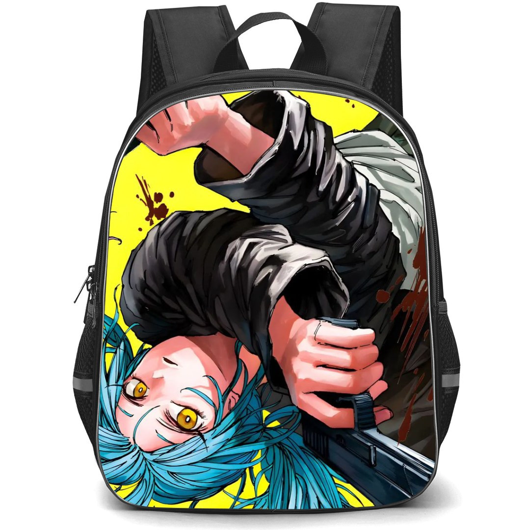 Sakamoto Days Rion Akao Backpack StudentPack - Rion Akao Holding Gun And Knife Anime Art Poster