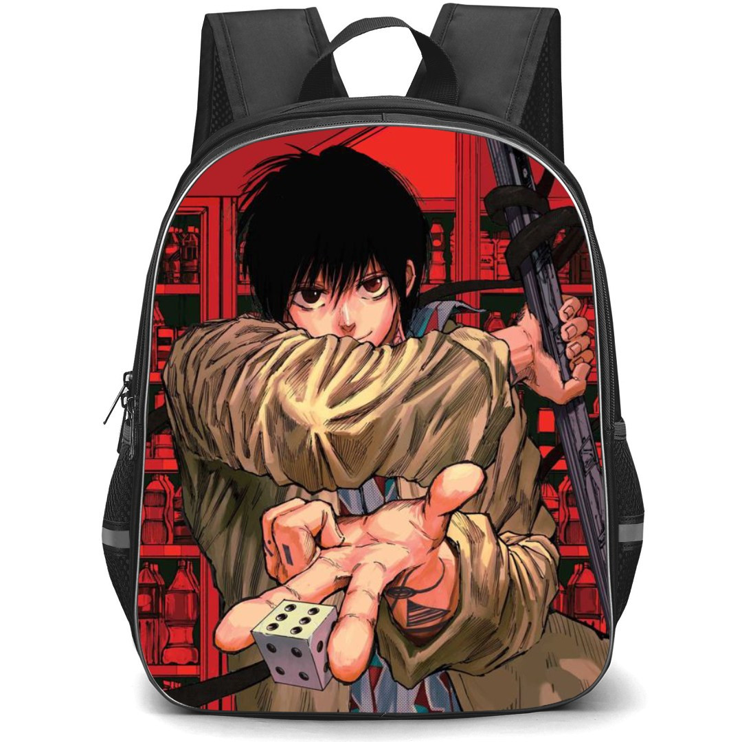 Sakamoto Days Yoichi Nagumo Backpack StudentPack - Yoichi Nagumo Holding Dice On Red Background
