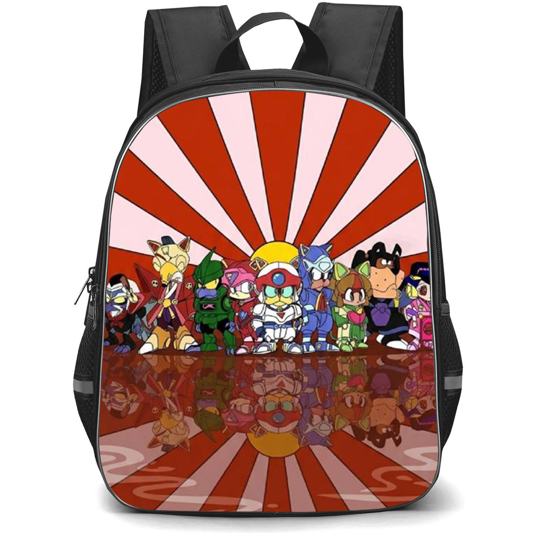 Samurai Pizza Cats Backpack School Bag StudentPack - Samurai Pizza Cats Characters On Rainbow Background