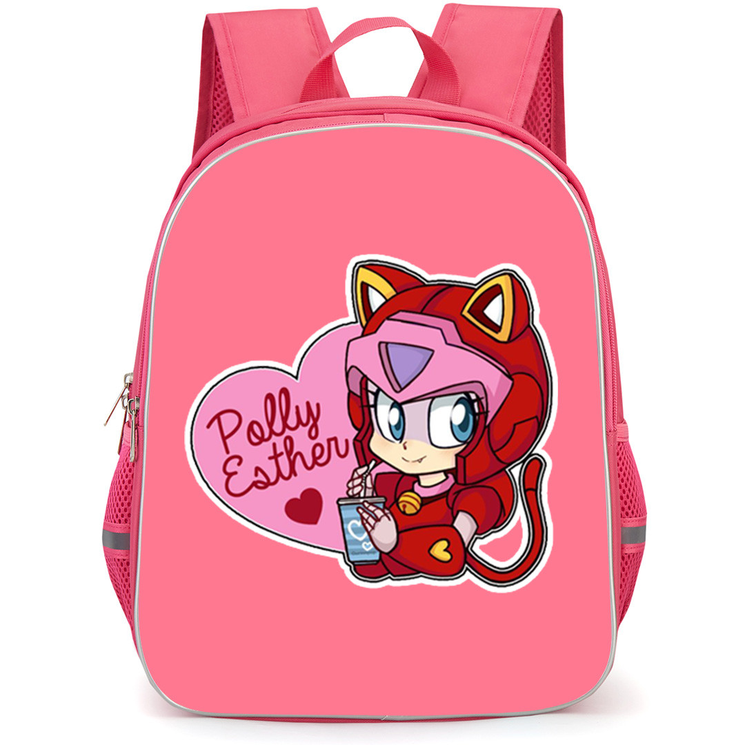 Samurai Pizza Cats Polly Esther Backpack School Bag StudentPack - Samurai Pizza Cats Polly Esther With Heart Shape Sticker