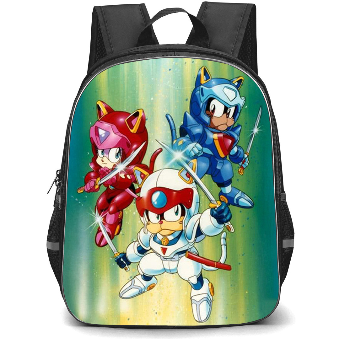 Samurai Pizza Cats Backpack School Bag StudentPack - Samurai Pizza Cats Speedy Polly And Guido Holding Swords Poster