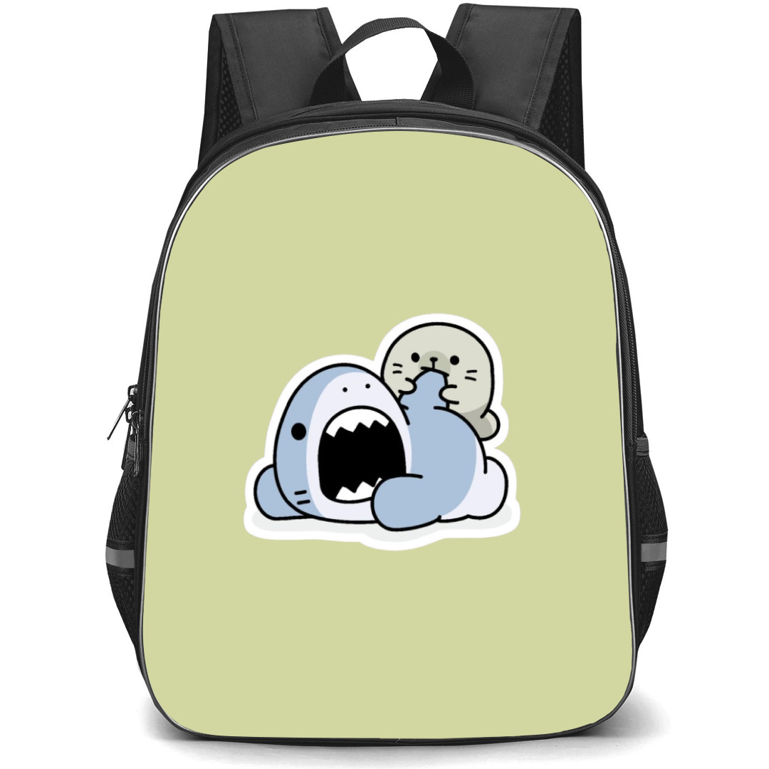 Samezu Shark Backpack StudentPack - Samezu Shark Characters Biting Tail Sticker Art
