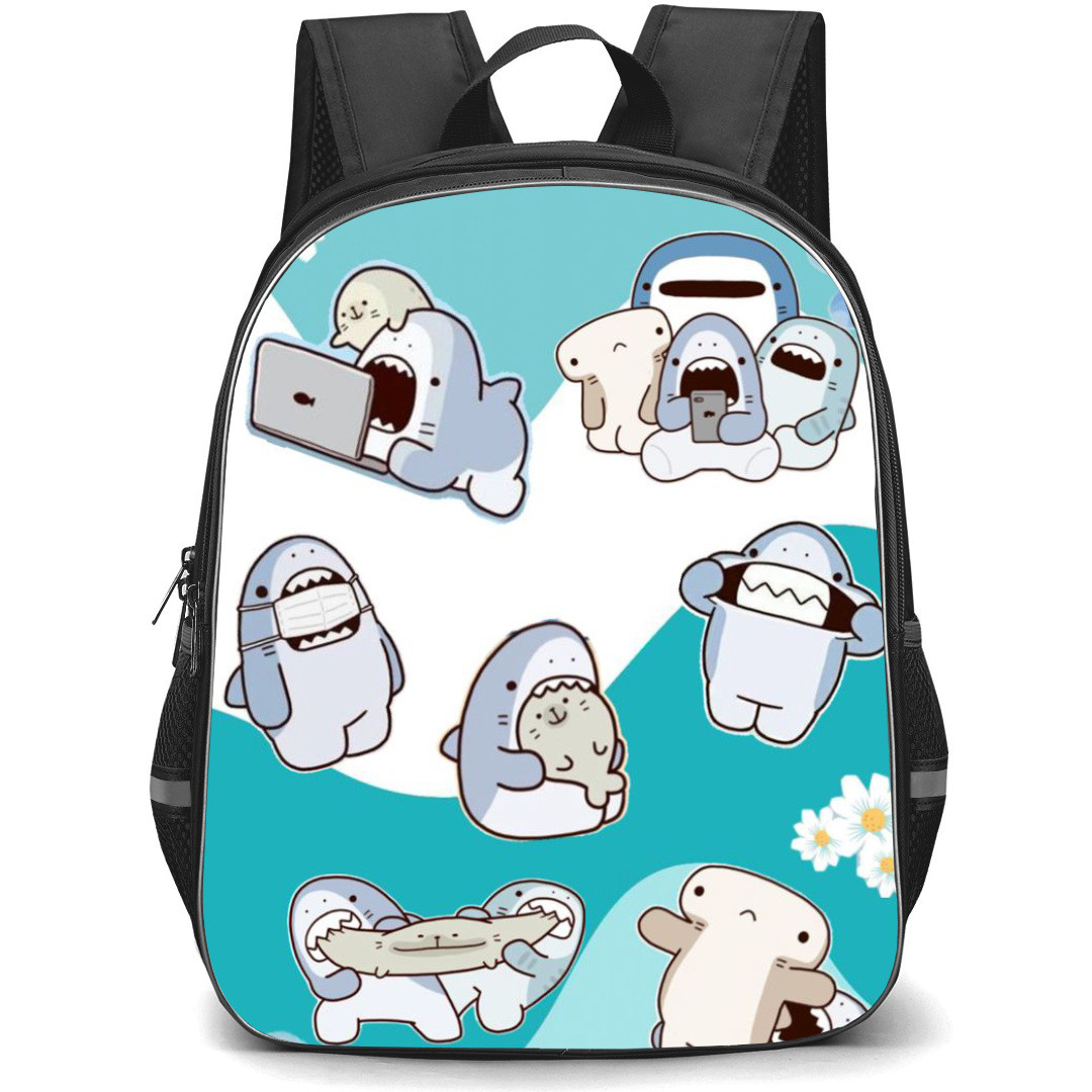 Samezu Shark Backpack StudentPack - Samezu Shark Characters Collage White And Blue Background