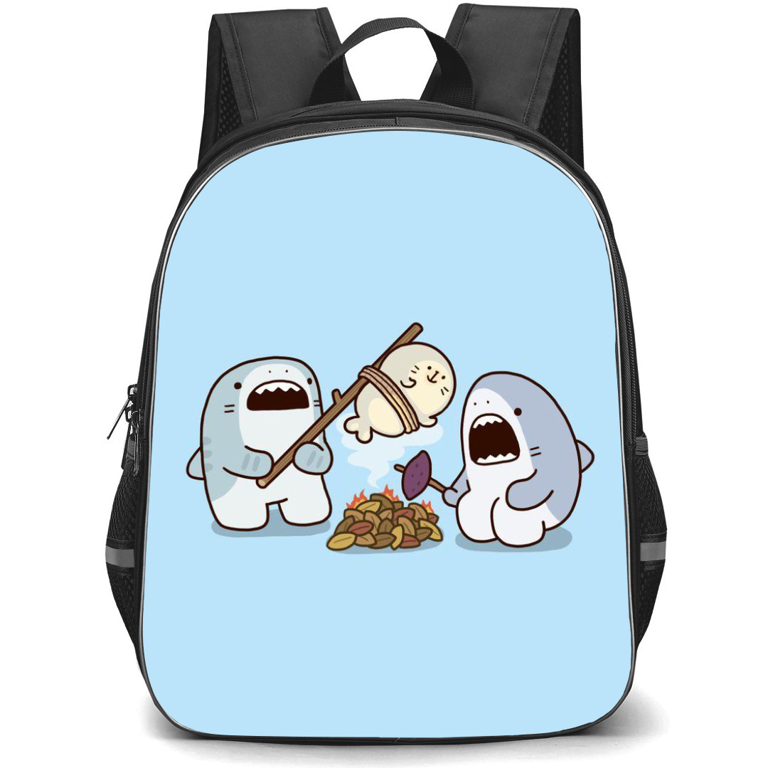 Samezu Shark Backpack StudentPack - Samezu Shark Characters Cooking Blue Background