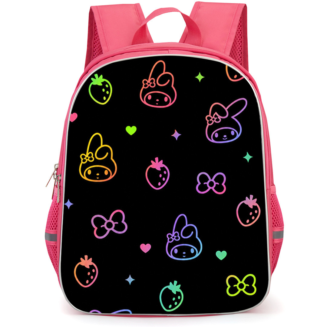 Sanrio My Melody Backpack School Bag StudentPack - My Melody Neon Rainbow Outline Pattern On Black Poster