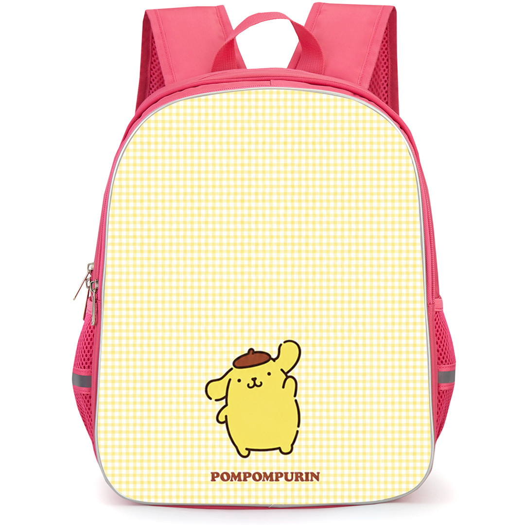 Sanrio Puppy Pals Pompompurin Backpack School Bag StudentPack - Pompompurin Yellow Gingham Minimalist Cartoon Art Poster