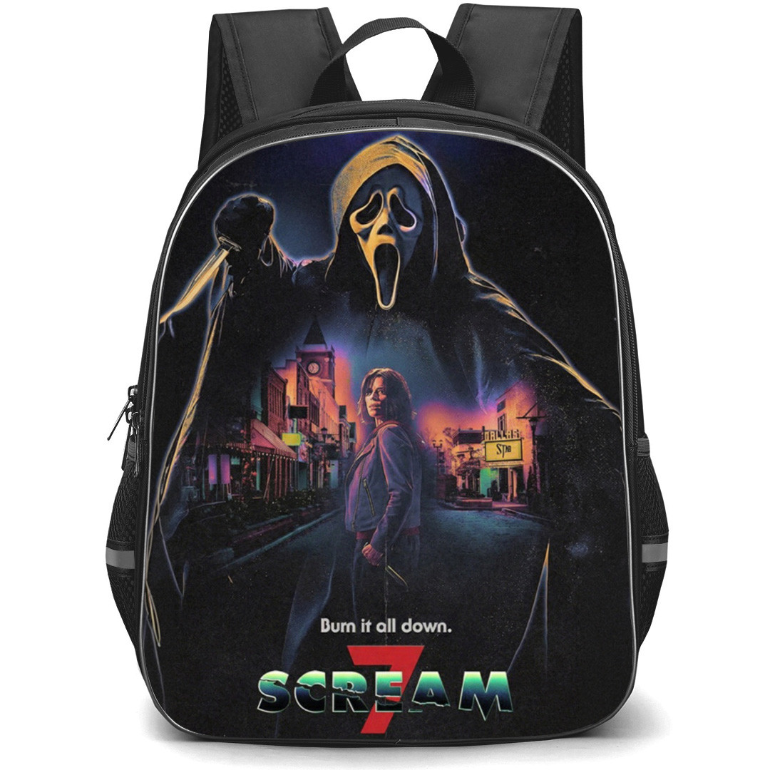 Scream 7 Backpack School Bag StudentPack - Burn It All Down Series Retro Poster