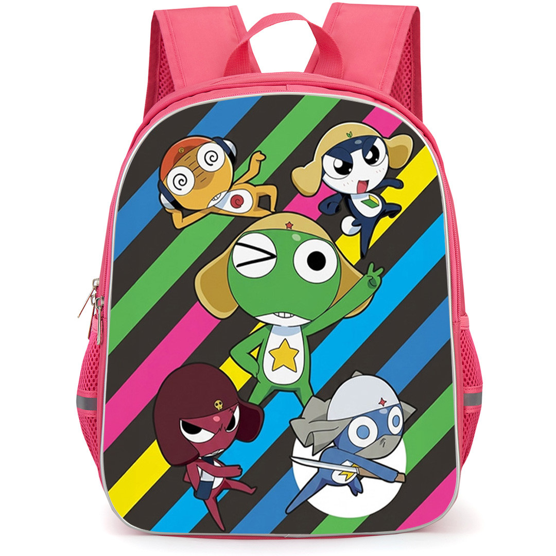 Sgt Frog Backpack School Bag StudentPack - Sgt Frog Characters Illustration Art On Colorful Stripe Background