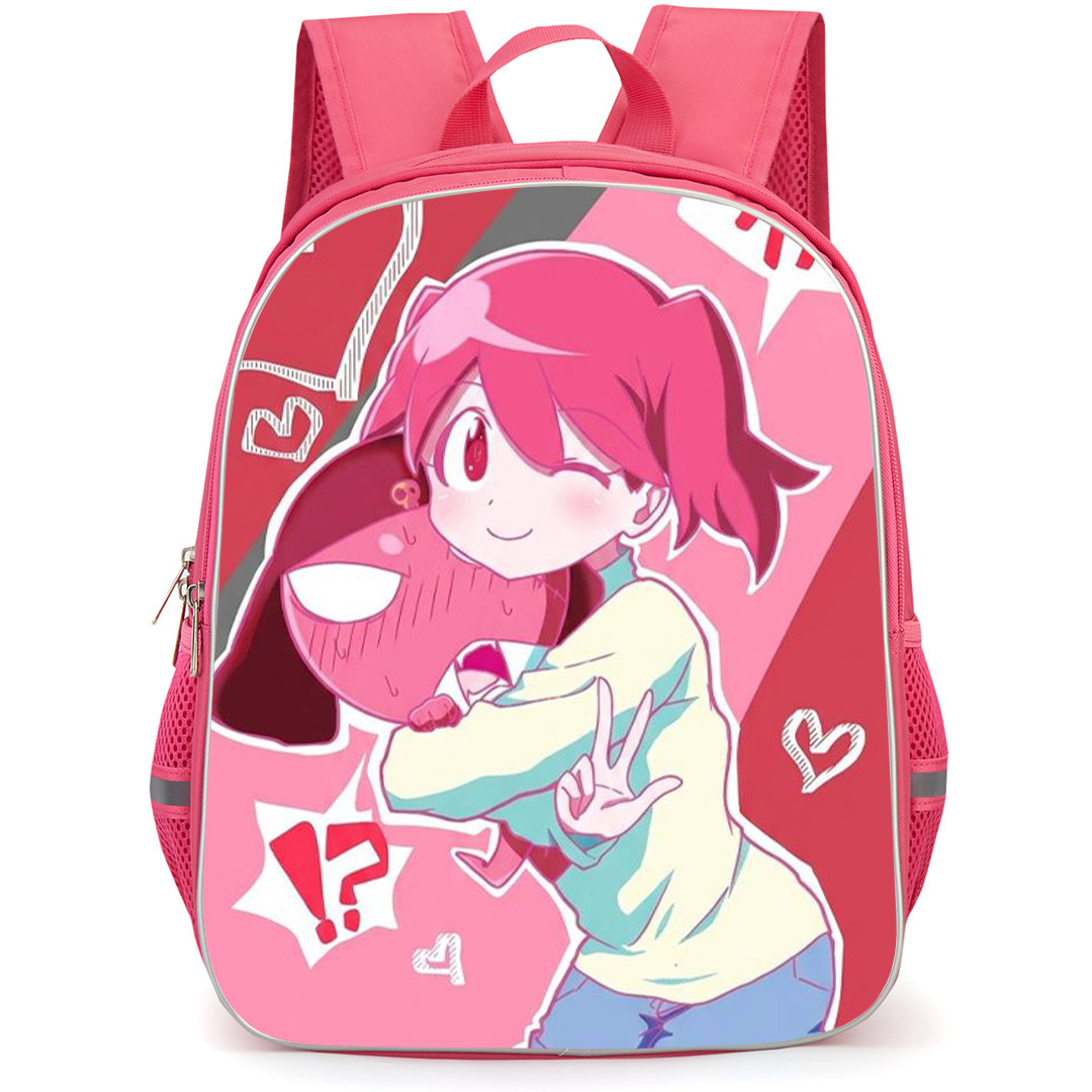 Sgt Frog Backpack School Bag StudentPack - Sgt Frog Natsumi Hinata And Kaporal Giroro Sketch Art On Pink Red Background