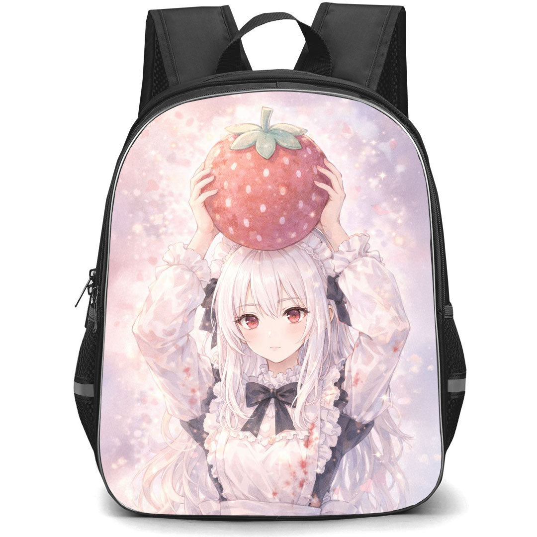 SHIBOYUGI Playing Death Games to Put Food On The Table Yuki Backpack School Bag StudentPack - Yuki Holding Strawberry On Head Anime Art Poster