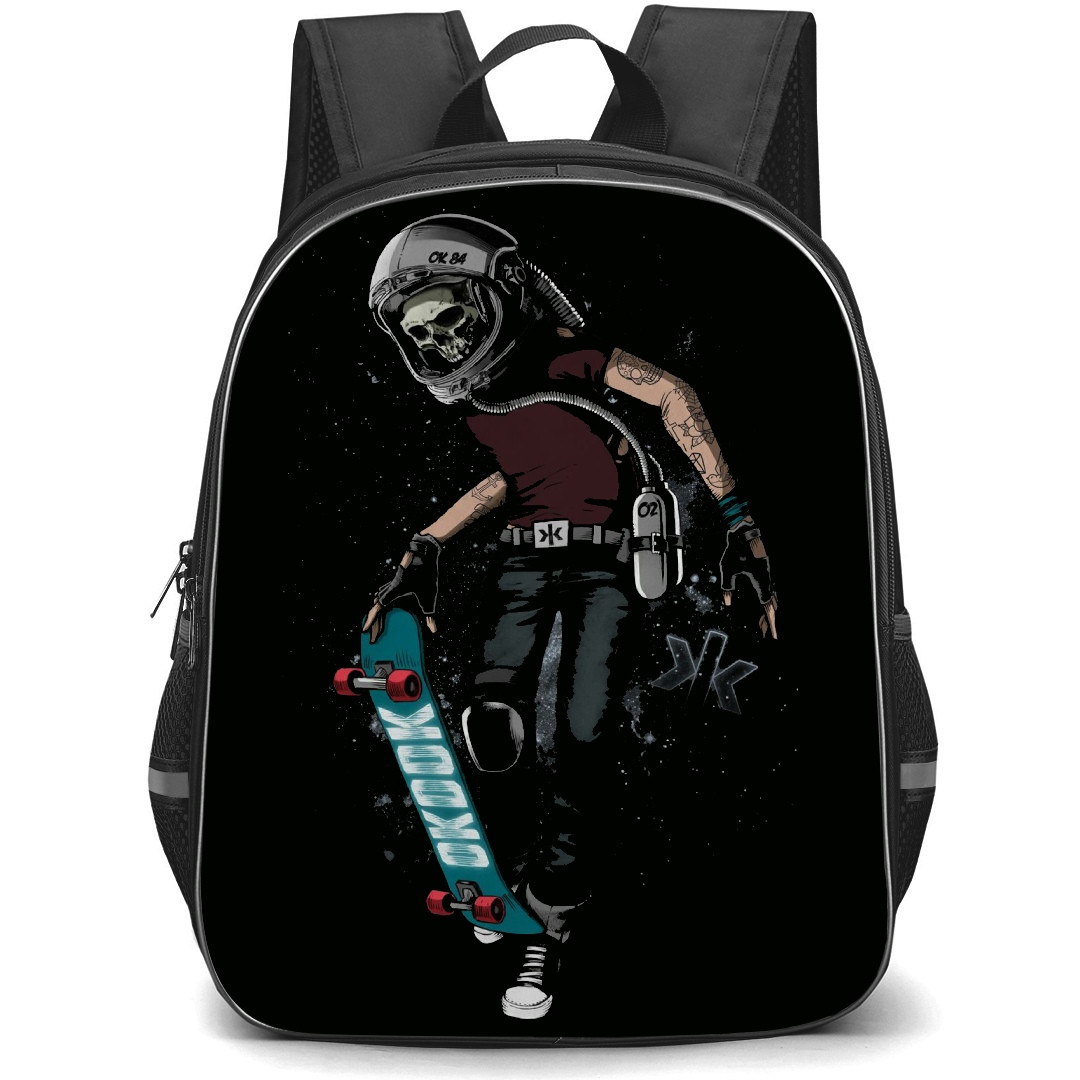 Skating Case Backpack StudentPack - Astronaut Holding Skateboard Illustration