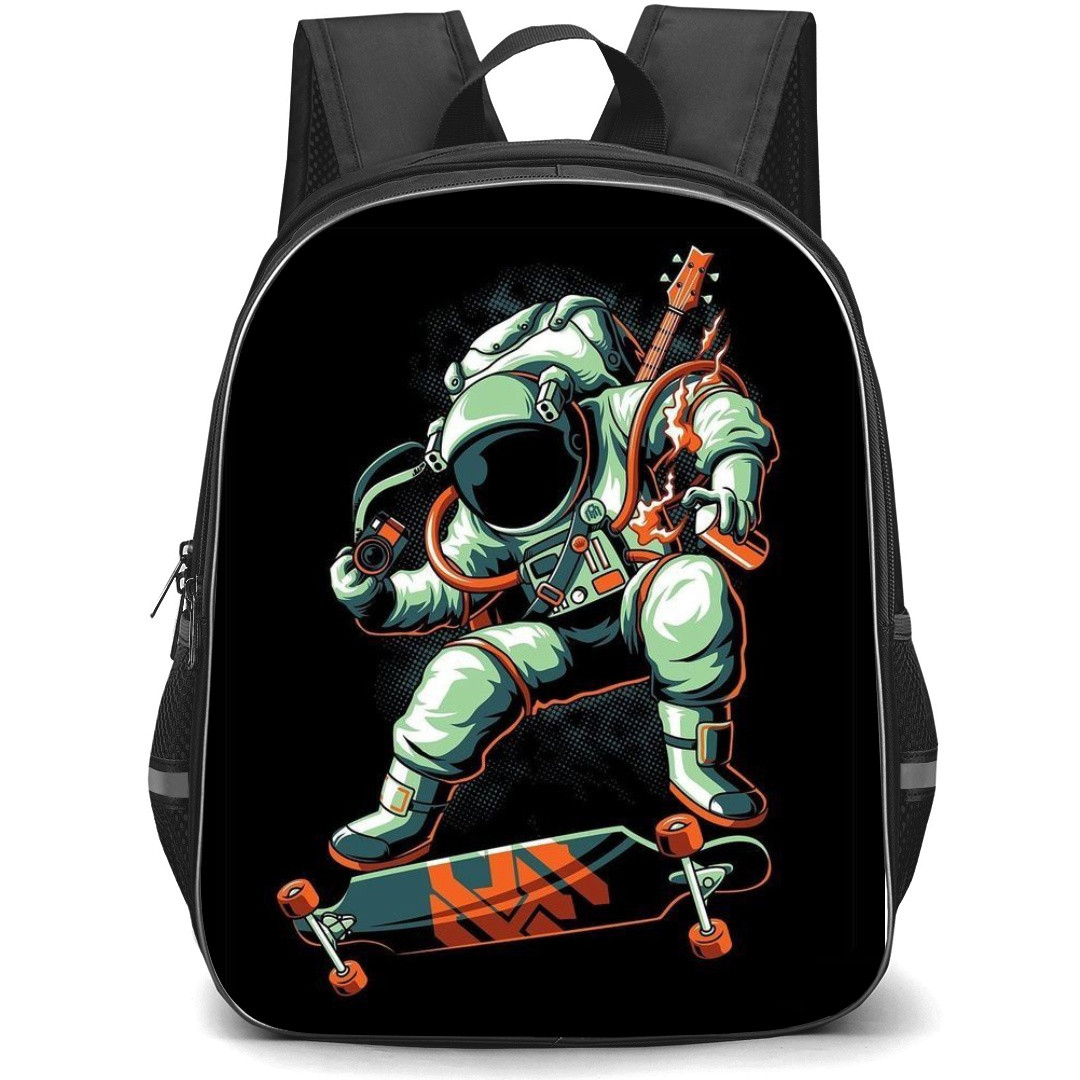 Skating Case Backpack StudentPack - Astronaut Skateboarding Black Background