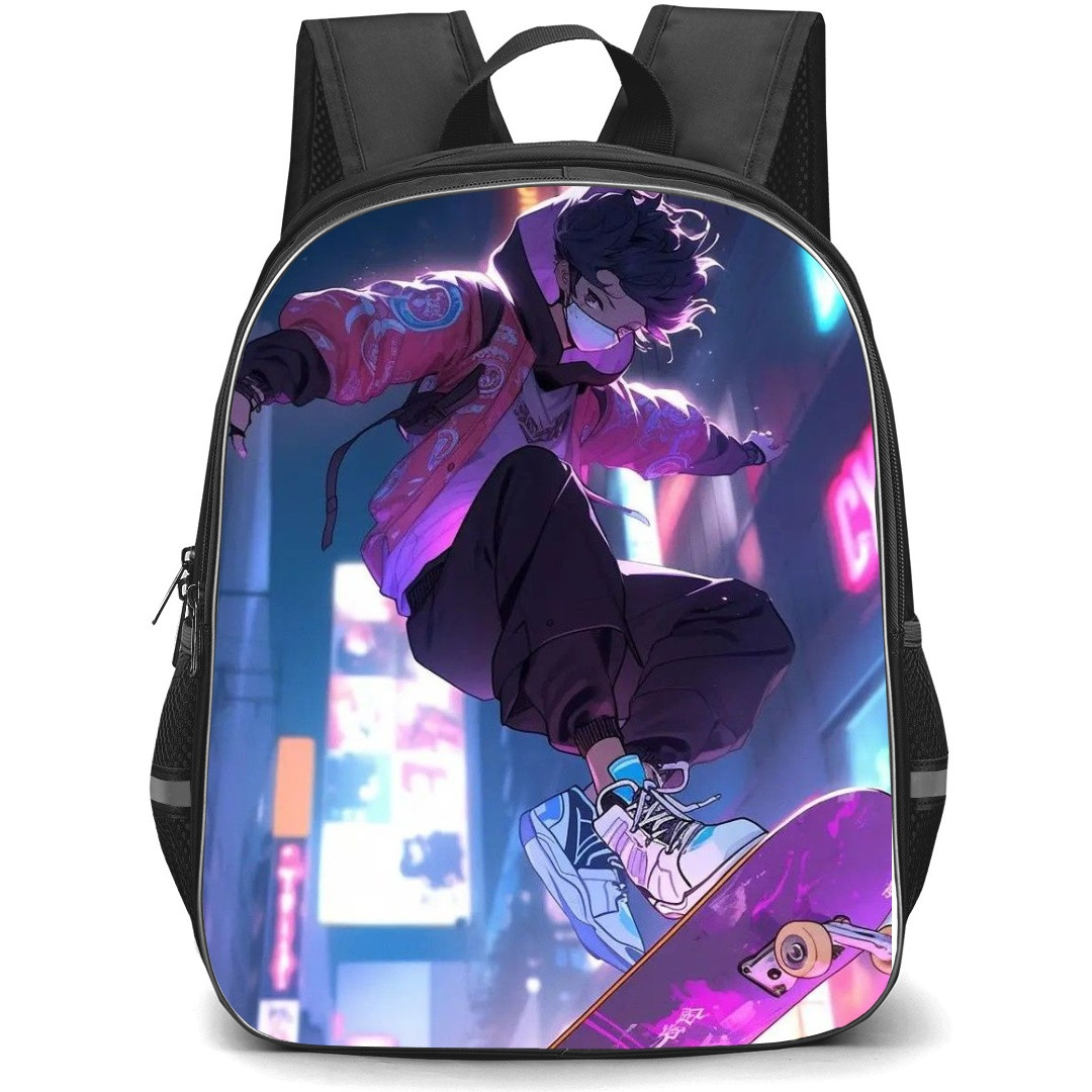 Skating Case Backpack StudentPack - Skateboarding In City Anime Art Style