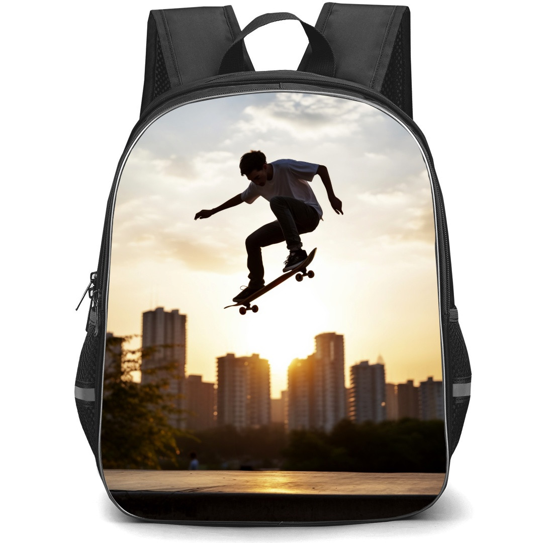 Skating Case Backpack StudentPack - Skateboarding in City Sky Background