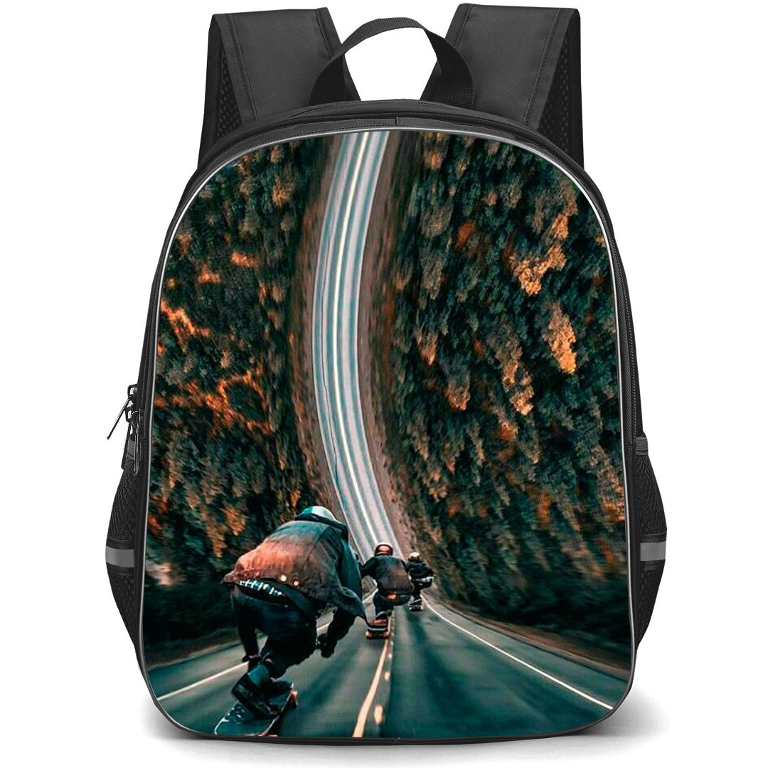 Skating Case Backpack StudentPack - Skateboarding On Road Illustration