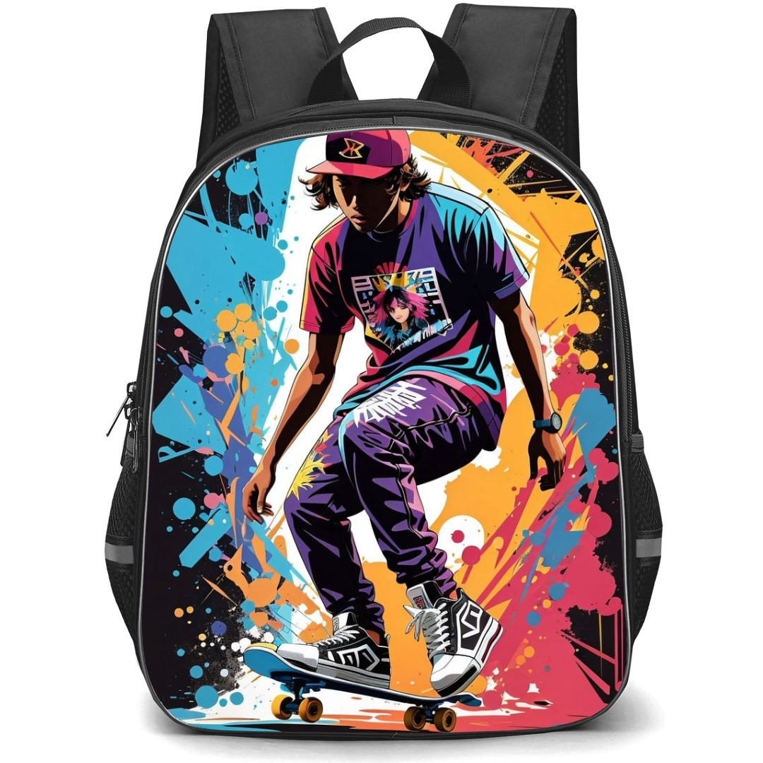 Skating Case Backpack StudentPack - Skateboarding Watercolor Art
