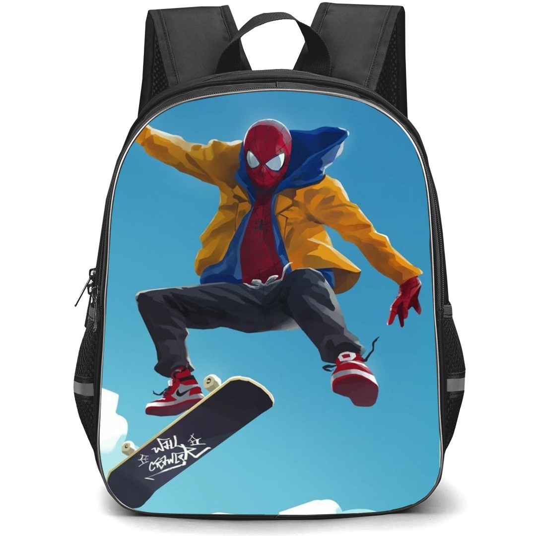 Skating Case Backpack StudentPack - Spiderman Skateboarding Illustration