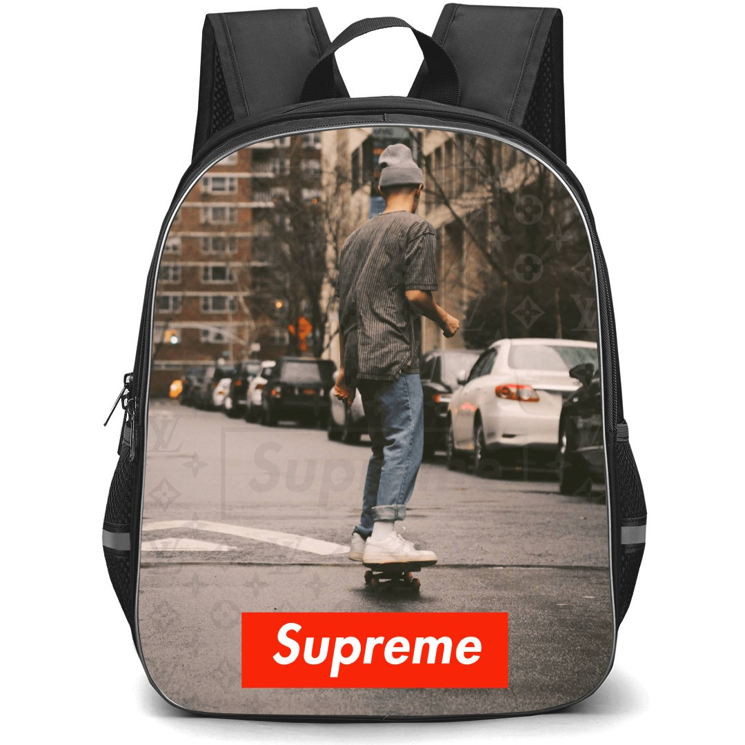 Skating Supreme Case Backpack StudentPack - Supreme Skateboarding Illustration City Background