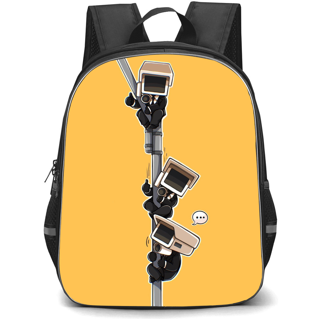 Skibidi Toilet Cameraman Backpack StudentPack - Cameraman Team On Yellow Background