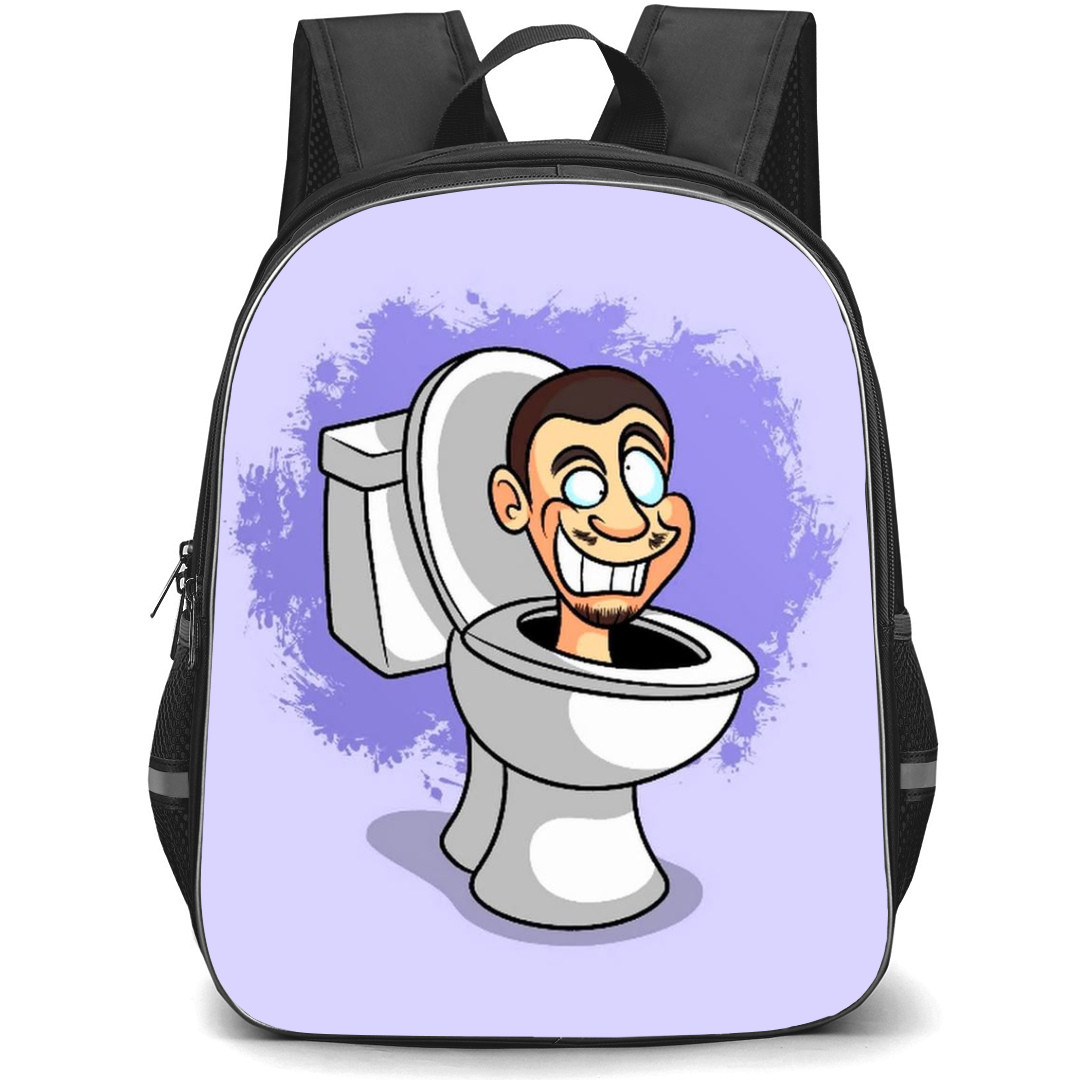 Skibidi Toilet Backpack StudentPack - Skibidi Toilet Cartoon Art On Purple Background