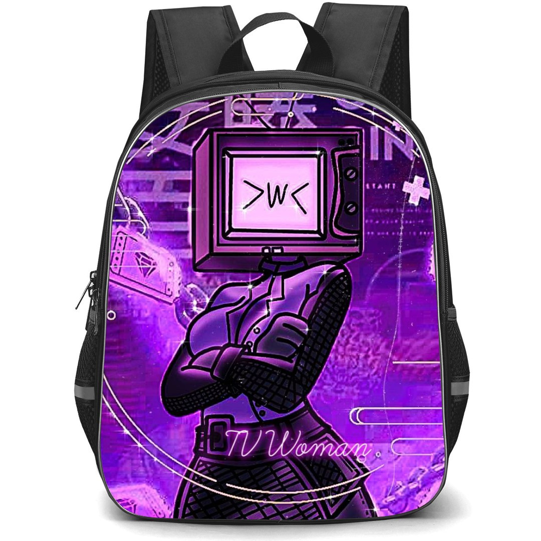 Skibidi Toilet TV Woman Backpack StudentPack - TV Woman Standing Purple Effect Poster