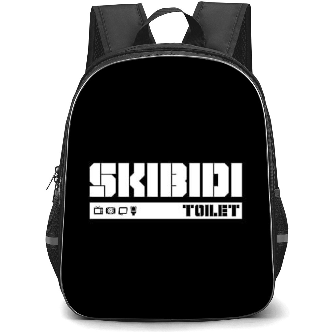 Skibidi Toilet Backpack StudentPack - Skibidi Toilet White Logo On Black Background Sticker