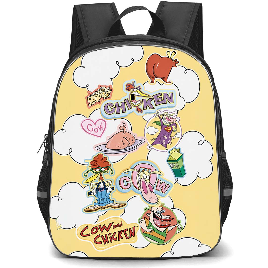 SkinnyDip Cartoon Network Backpack School Bag StudentPack - Cartoon Network x SkinnyDip Cow And Chicken Funny Retro Cartoon Collage Poster
