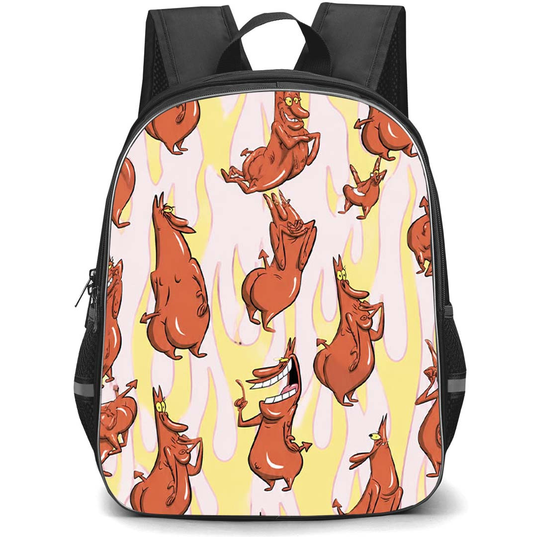 SkinnyDip Cartoon Network Backpack School Bag StudentPack - Cartoon Network x SkinnyDip Cow And Chicken Devil Cow Retro Cartoon Pattern Poster