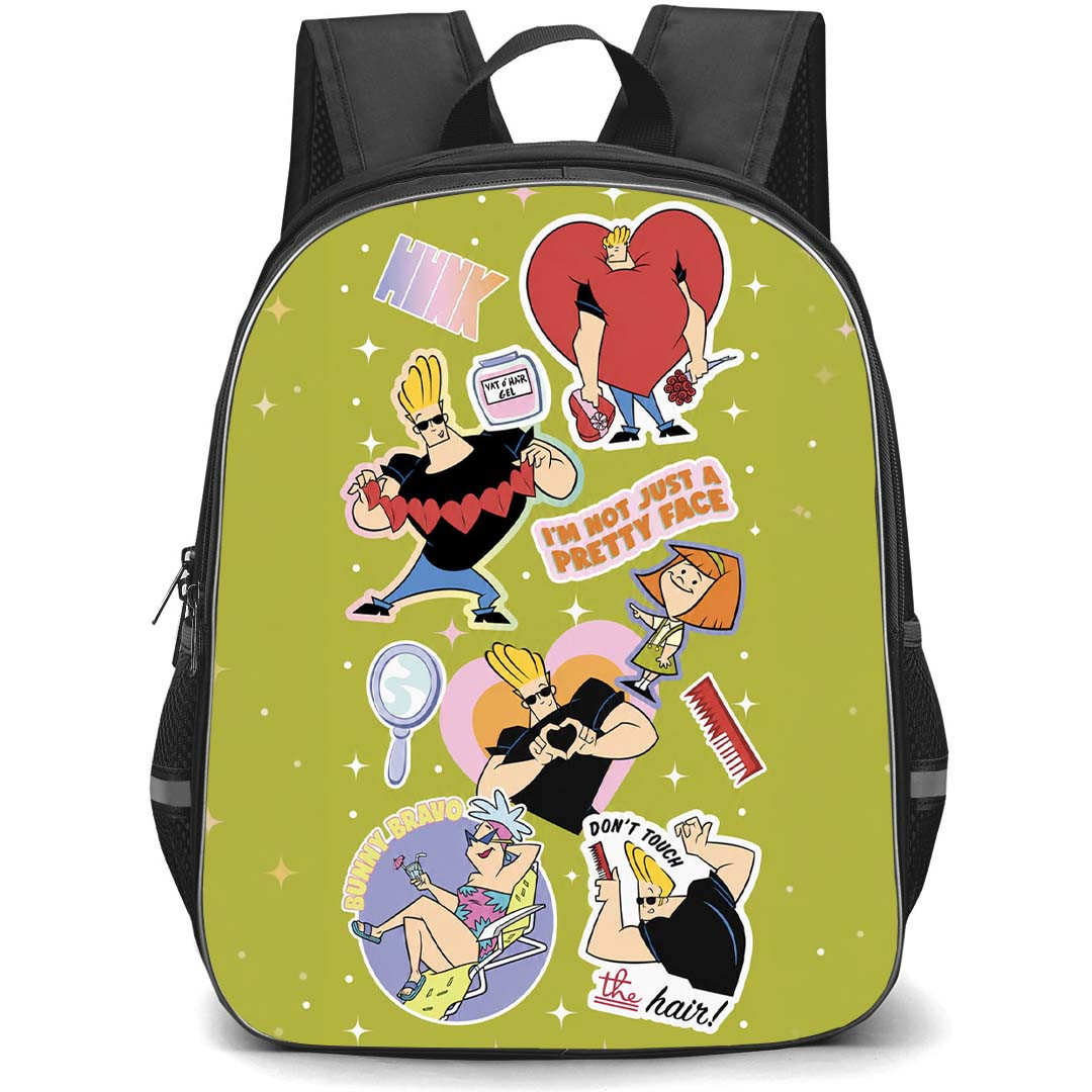 SkinnyDip Cartoon Network Backpack School Bag StudentPack - Cartoon Network x SkinnyDip Johnny Bravo Pretty Face Retro Cartoon Collage Poster