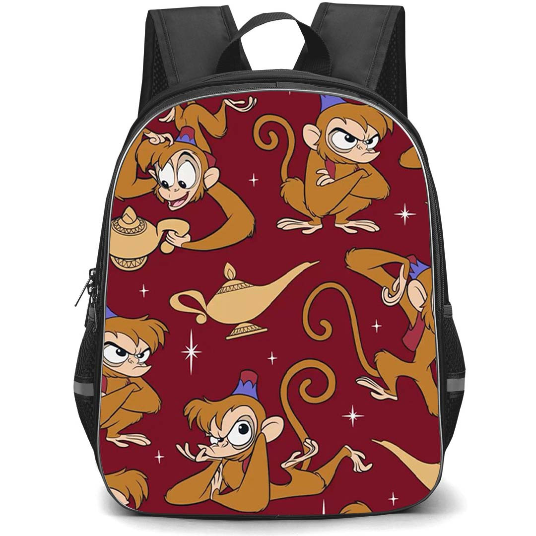 SkinnyDip Disney Backpack School Bag StudentPack - Disney x Skinnydip Aladdin Abu Monkey Burgundy Cartoon Pattern Art Poster