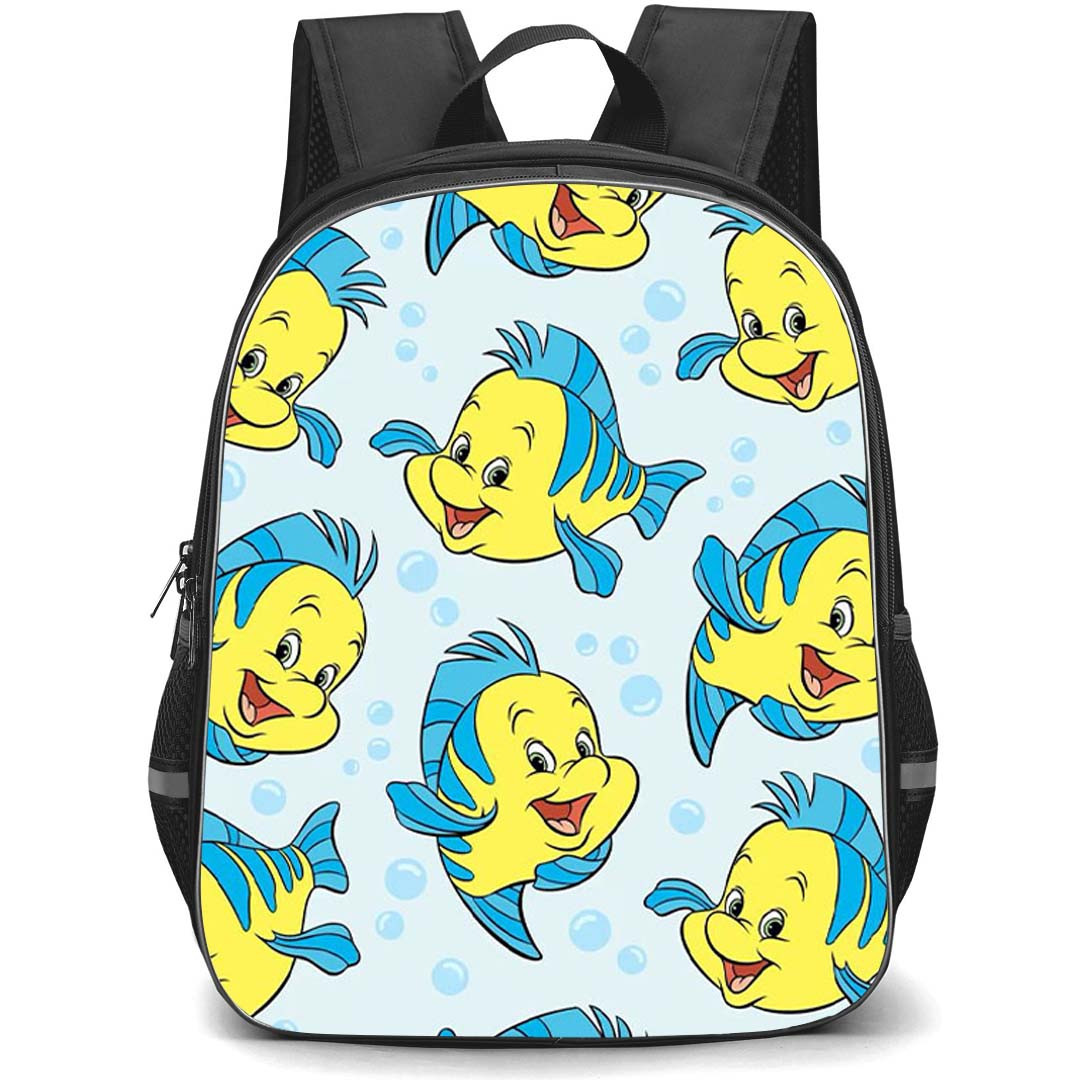 SkinnyDip Disney Backpack School Bag StudentPack - Disney x Skinnydip Flounder Little Mermaid Blue Ocean Cute Pattern Poster