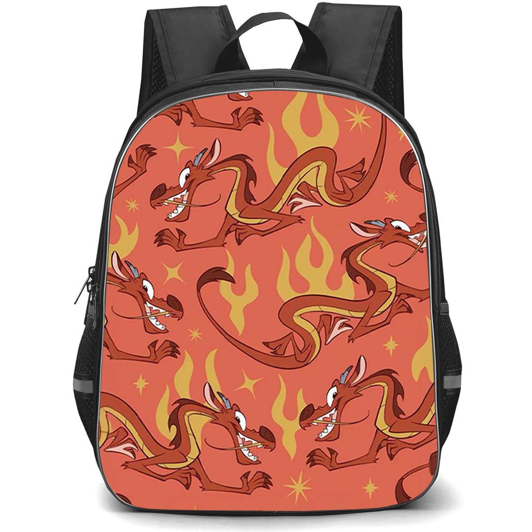 SkinnyDip Disney Backpack School Bag StudentPack - Disney x Skinnydip Mushu Flames Red Dragon Pattern Poster
