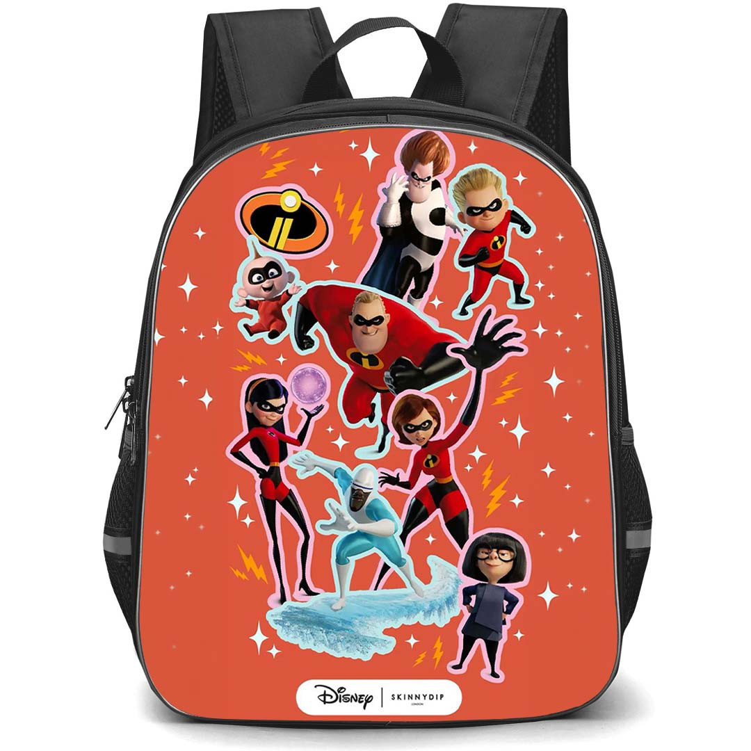 SkinnyDip Disney Pixar Backpack School Bag StudentPack - Disney Pixar x Skinnydip The Incredibles Superhero Family Sticker Collage Poster