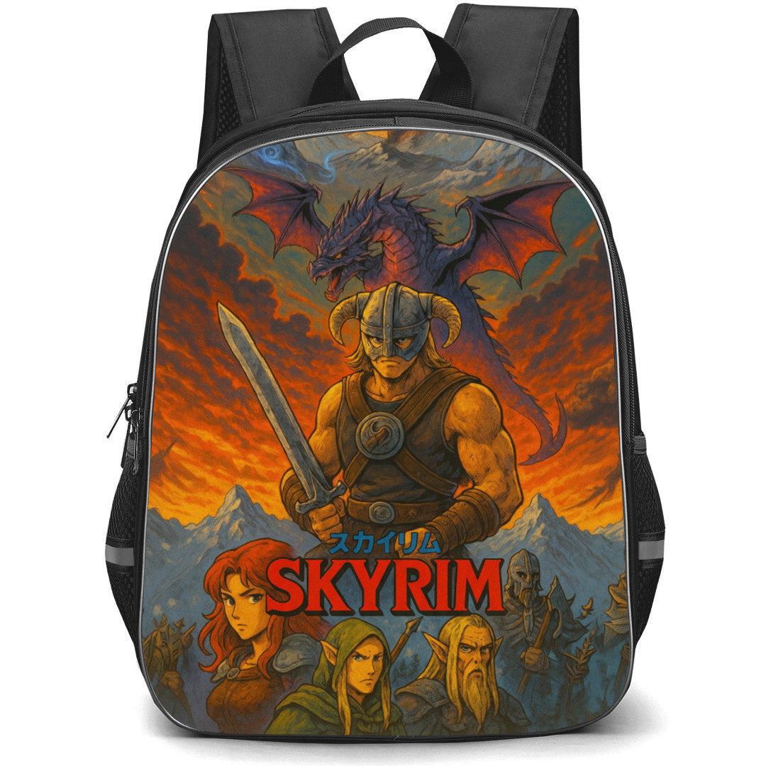 The Elder Scrolls V Skyrim Backpack School Bag StudentPack - The Elder Scrolls V Skyrim Characters Fierce Anime Style Art Poster