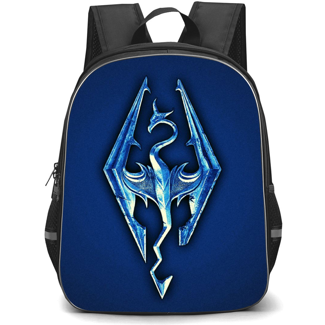 The Elder Scrolls V Skyrim Backpack School Bag StudentPack - The Elder Scrolls V Skyrim Game Logo 3d Blue Background