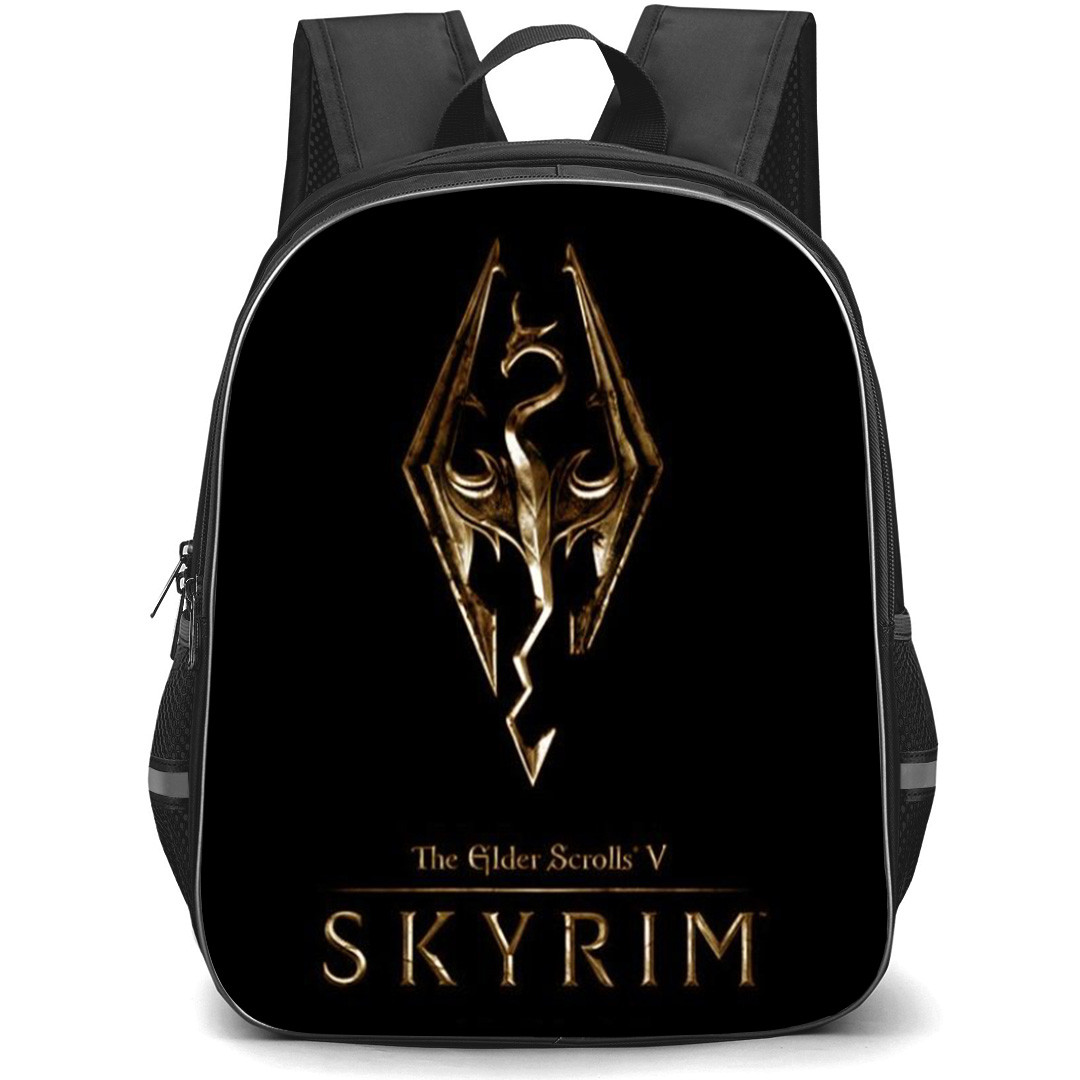 The Elder Scrolls V Skyrim Backpack School Bag StudentPack - The Elder Scrolls V Skyrim Game Logo Black Background