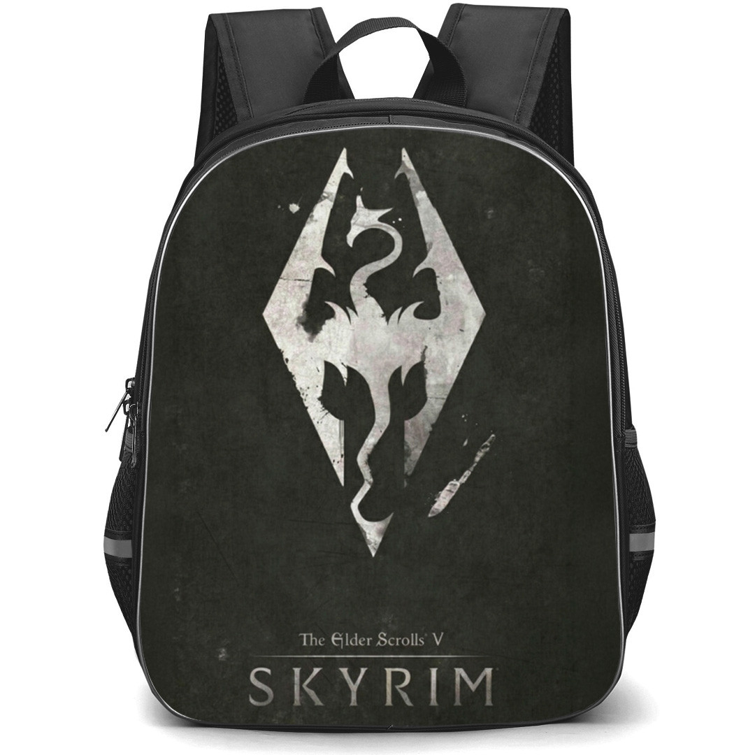 The Elder Scrolls V Skyrim Backpack School Bag StudentPack - The Elder Scrolls V Skyrim Game Logo Gritty Grey Background