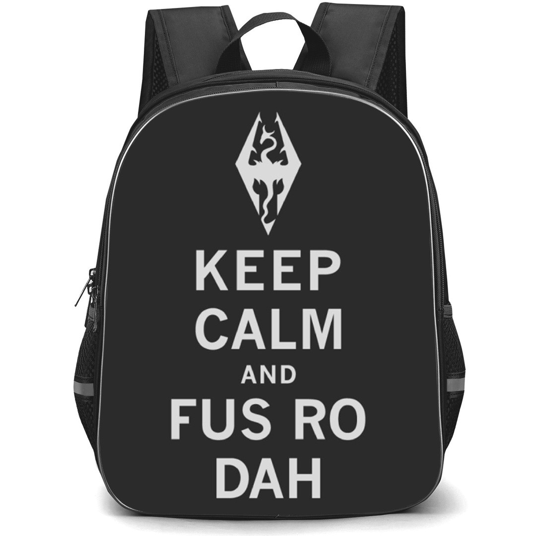 The Elder Scrolls V Skyrim Backpack School Bag StudentPack - The Elder Scrolls V Skyrim Keep Calm And Fus Ro Dah Quote Poster