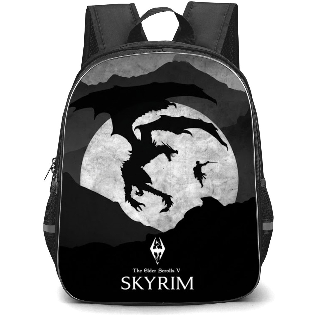 The Elder Scrolls V Skyrim Backpack School Bag StudentPack - The Elder Scrolls V Skyrim Warrior Fight Dragon Silhouette Poster