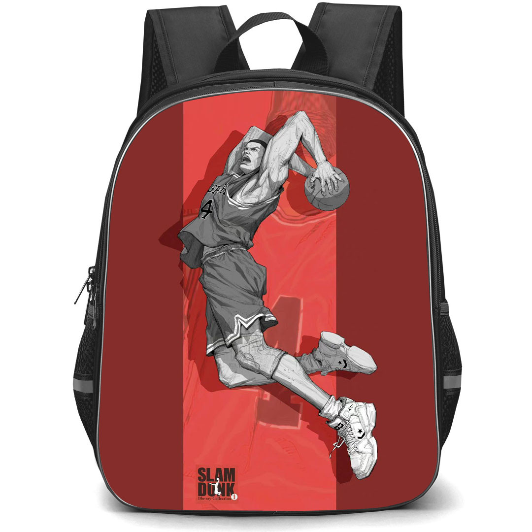 Slam Dunk Akagi Takenori Backpack StudentPack - Slam Dunk Akagi Takenori Dunking Grayscale Illustration On Red Background