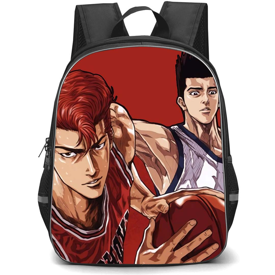 Slam Dunk Backpack StudentPack - Slam Dunk Sakuragi Hanamichi And Akira Sendoh Anime Art On Red Background