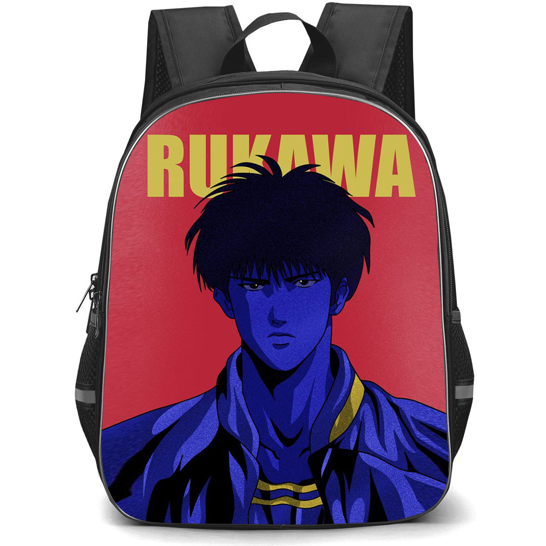 Slam Dunk Rukawa Kaede Backpack StudentPack - Slam Dunk Rukawa Kaede Blue Portrait On Red Backbround