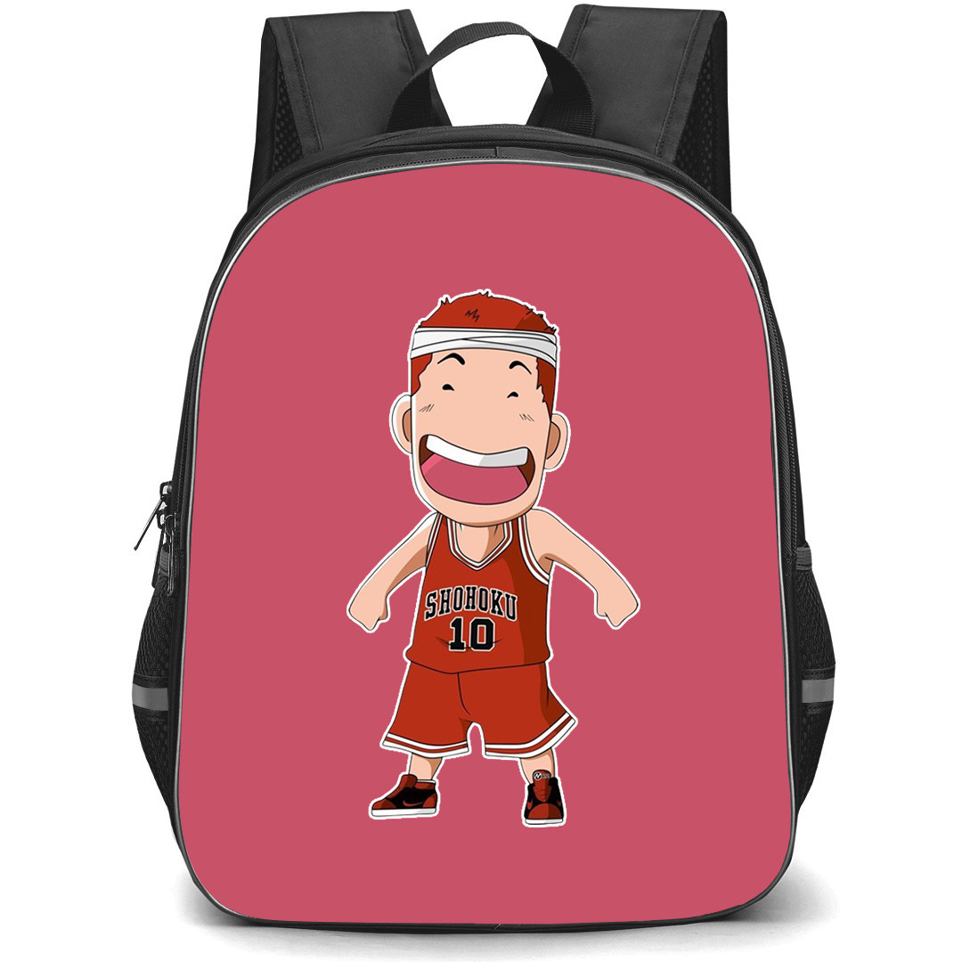 Slam Dunk Sakuragi Hanamichi Backpack StudentPack - Slam Dunk Sakuragi Hanamichi Chibi Art On Red Background