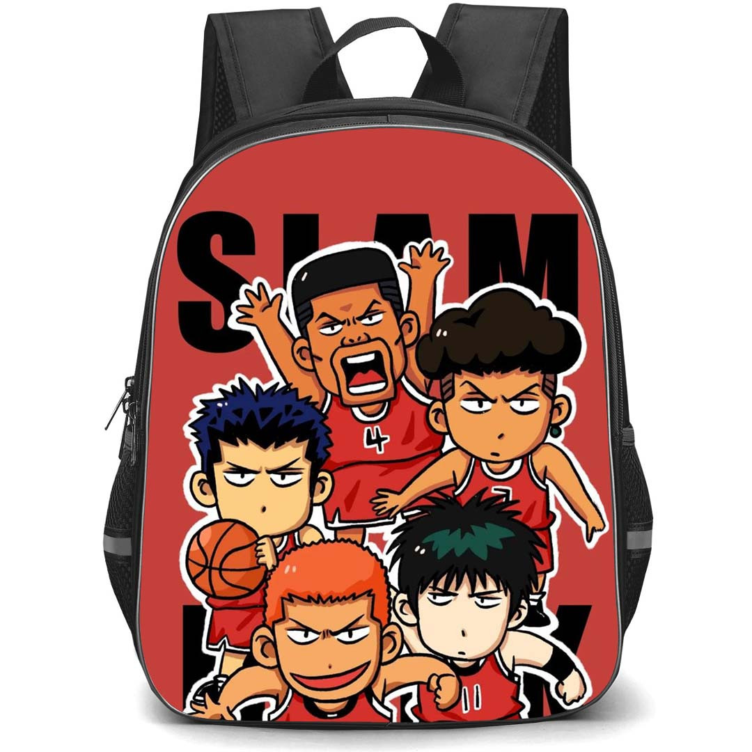 Slam Dunk Backpack StudentPack - Slam Dunk Shohoku Chibi Characters On Red Background
