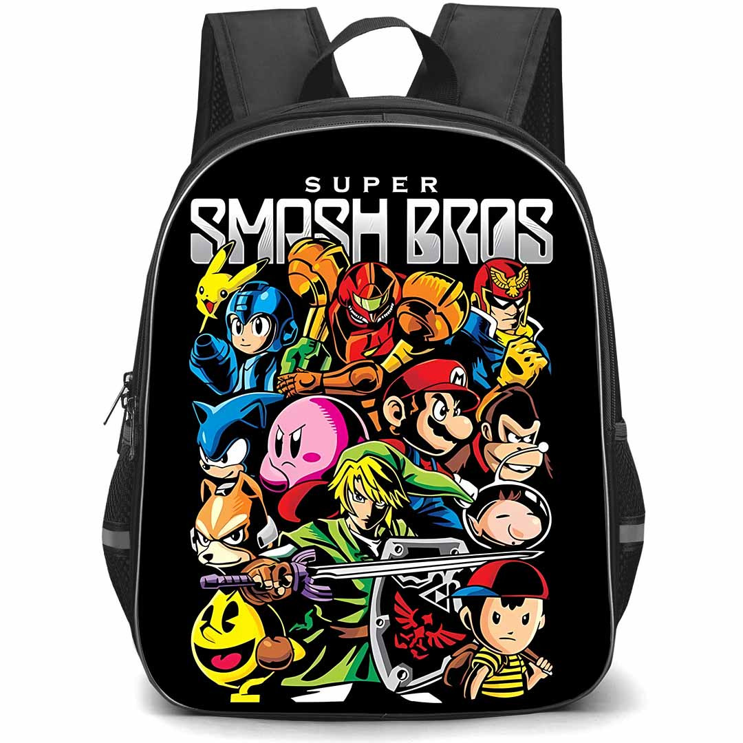 Super Smash Bros Backpack School Bag StudentPack - Super Smash Bros Characters Collage Cartoon Art Game Poster