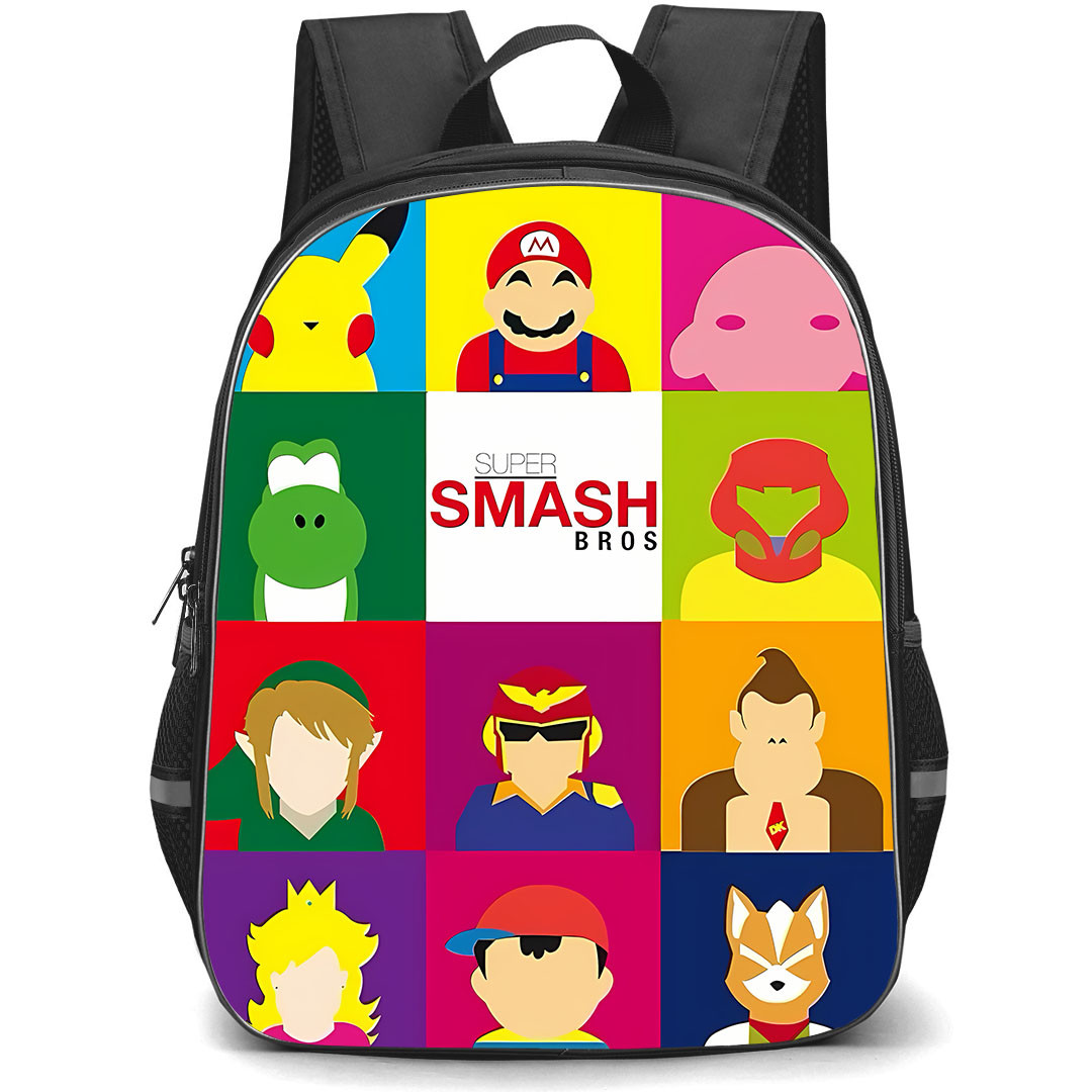 Super Smash Bros Backpack School Bag StudentPack - Super Smash Bros Characters Minimal Portrait Collage
